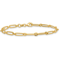 14K Yellow Gold 7.25" Polished Paperclip and Round Link Bracelet - 3.75mm by 0