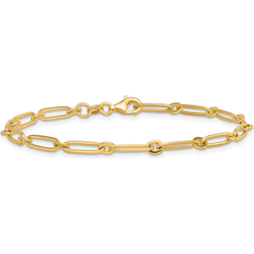 14K Yellow Gold 7.25" Polished Paperclip and Round Link Bracelet - 3.75mm by 0