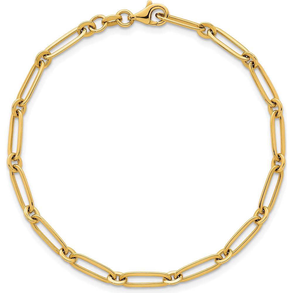 14K Yellow Gold 7.25" Polished Paperclip and Round Link Bracelet - 3.75mm by 0