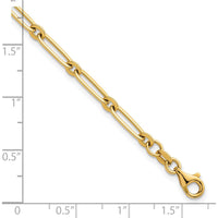 14K Yellow Gold 7.25" Polished Paperclip and Round Link Bracelet - 3.75mm by 0