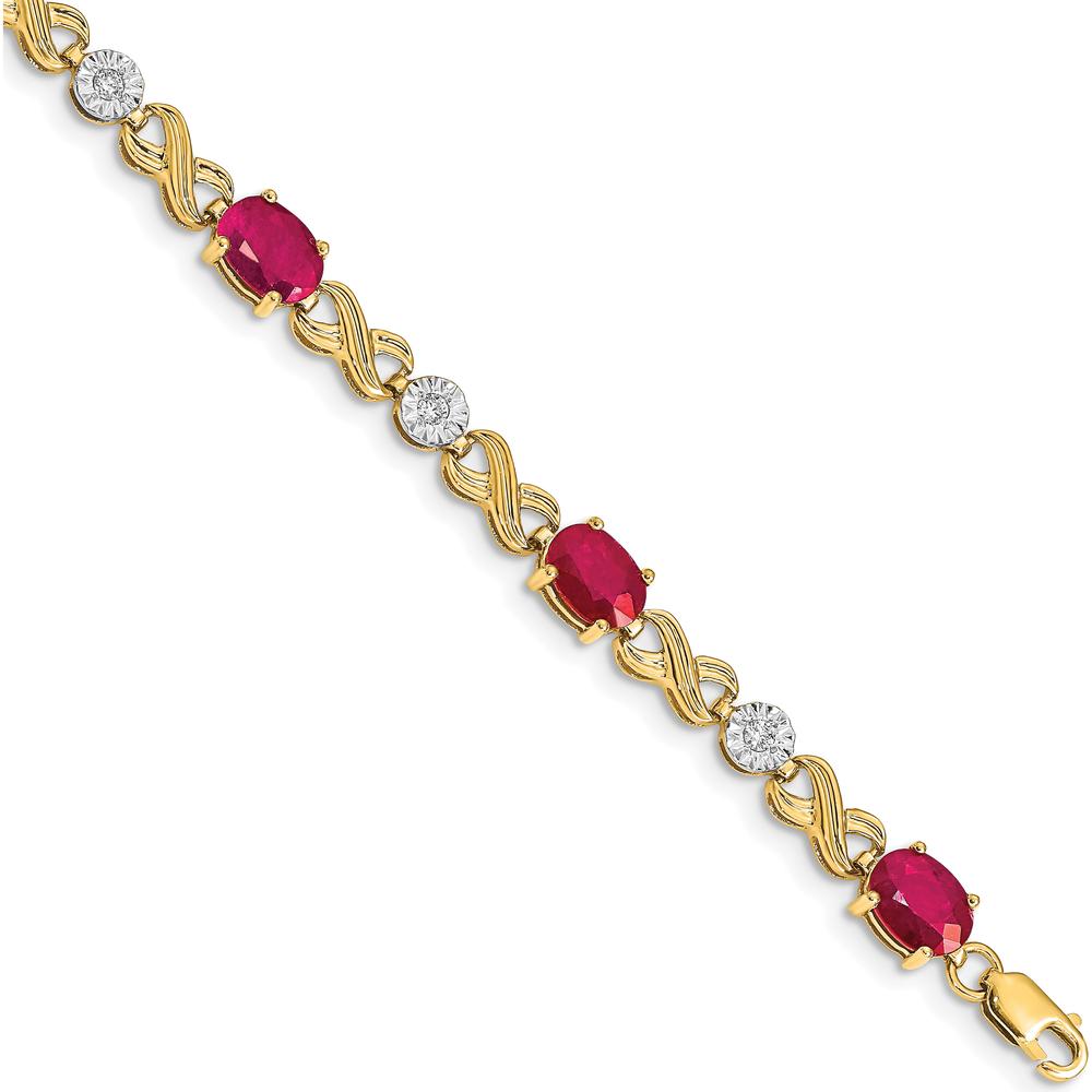 14K Yellow Gold 7.25" Ruby and Diamond Infinity Link Bracelet - 0.75 Carats Ruby, 0.21 Carats Diamond Total Weight by Monteluci Fine Jewelry