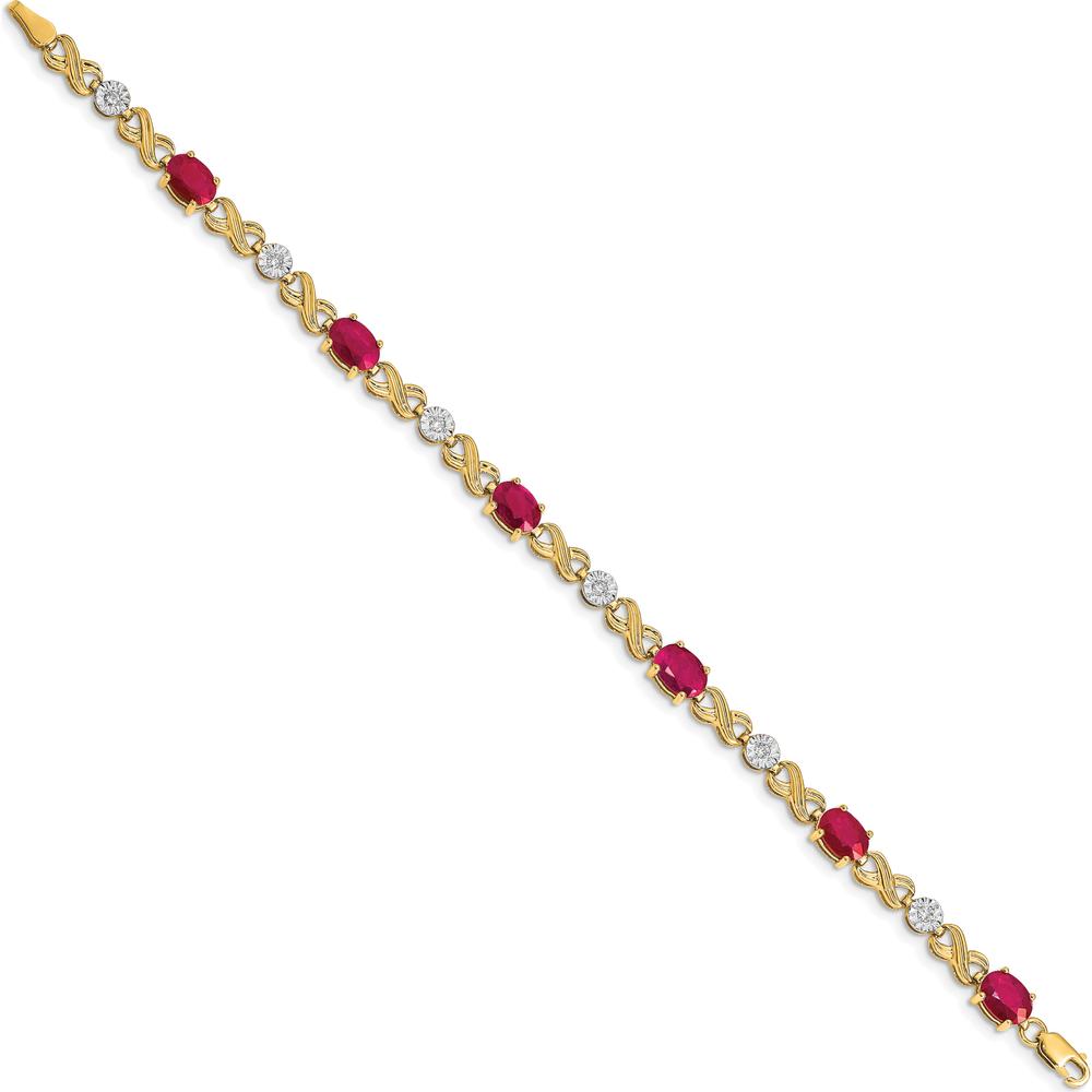 14K Yellow Gold 7.25" Ruby and Diamond Infinity Link Bracelet - 0.75 Carats Ruby, 0.21 Carats Diamond Total Weight by Monteluci Fine Jewelry