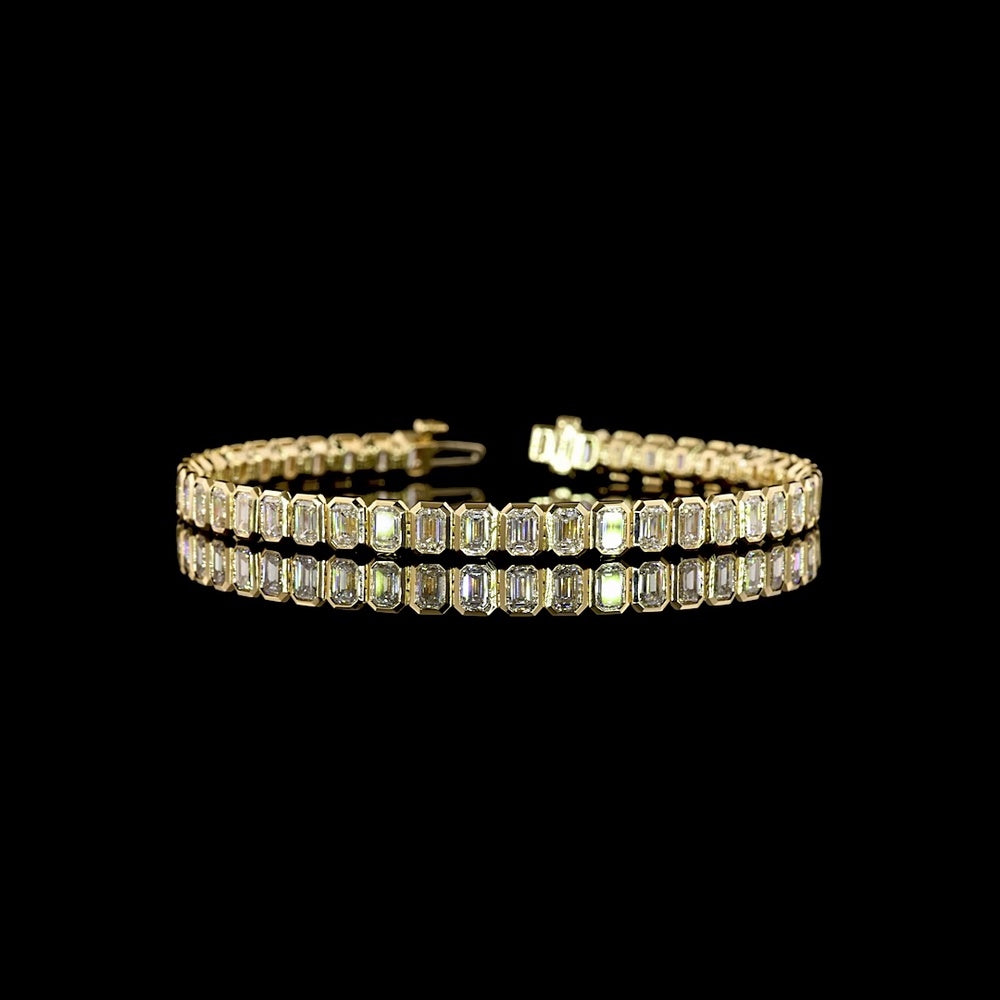 14K Yellow Gold 7.25" Tennis Bracelet with Bezel Set Emerald Cut Lab Diamonds - 8.01 Carat Total Weight - Covaloro Fine Jewelry