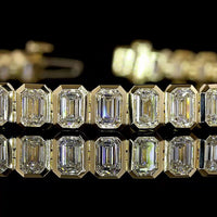 14K Yellow Gold 7.25" Tennis Bracelet with Bezel Set Emerald Cut Lab Diamonds - 8.01 Carat Total Weight - Covaloro Fine Jewelry