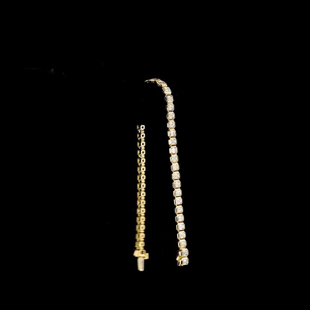 14K Yellow Gold 7.25" Tennis Bracelet with Bezel Set Emerald Cut Lab Diamonds - 8.01 Carat Total Weight - Covaloro Fine Jewelry