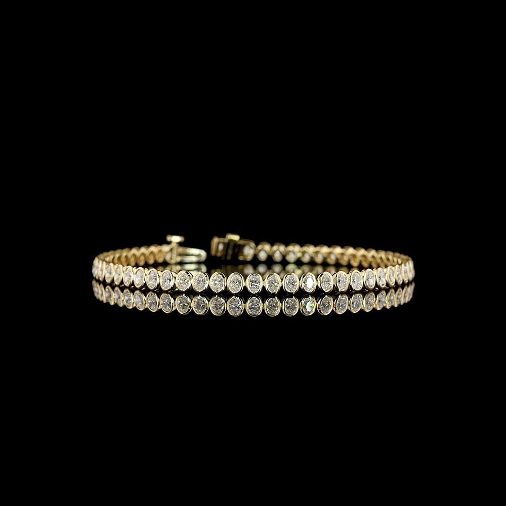 14K Yellow Gold 7.25" Tennis Bracelet with Bezel-Set Oval Cut Lab Diamonds - 3.38 Carat Total Diamond Weight - Covaloro Fine Jewelry