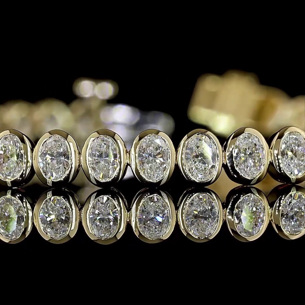 14K Yellow Gold 7.25" Tennis Bracelet with Bezel-Set Oval Cut Lab Diamonds - 3.38 Carat Total Diamond Weight - Covaloro Fine Jewelry