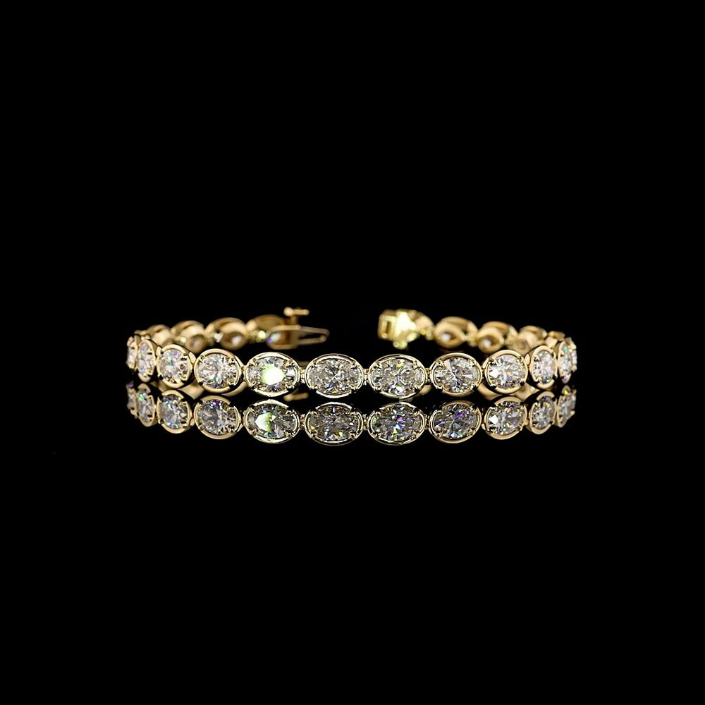 14K Yellow Gold 7.25" Tennis Bracelet with East-West Bezel-Prong Set Oval Lab Diamonds - 11.63 Carats Total Diamond Weight - Covaloro Fine Jewelry