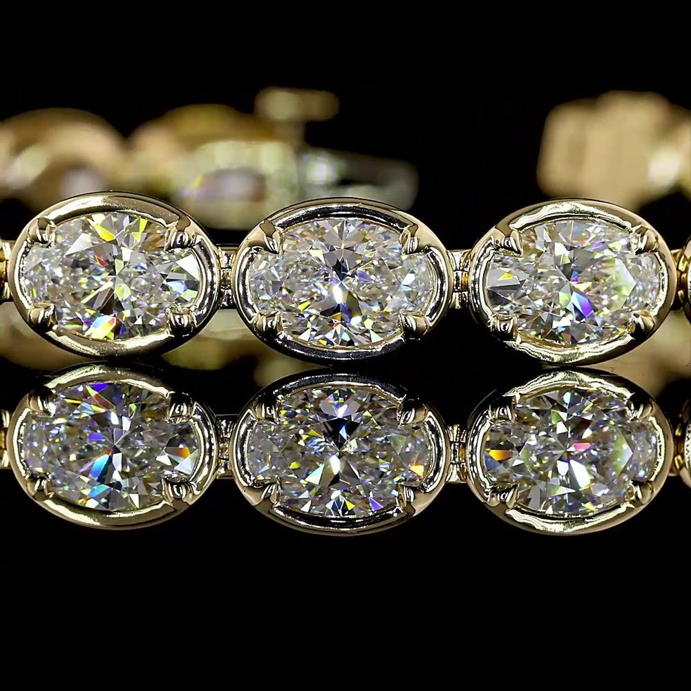 14K Yellow Gold 7.25" Tennis Bracelet with East-West Bezel-Prong Set Oval Lab Diamonds - 11.63 Carats Total Diamond Weight - Covaloro Fine Jewelry