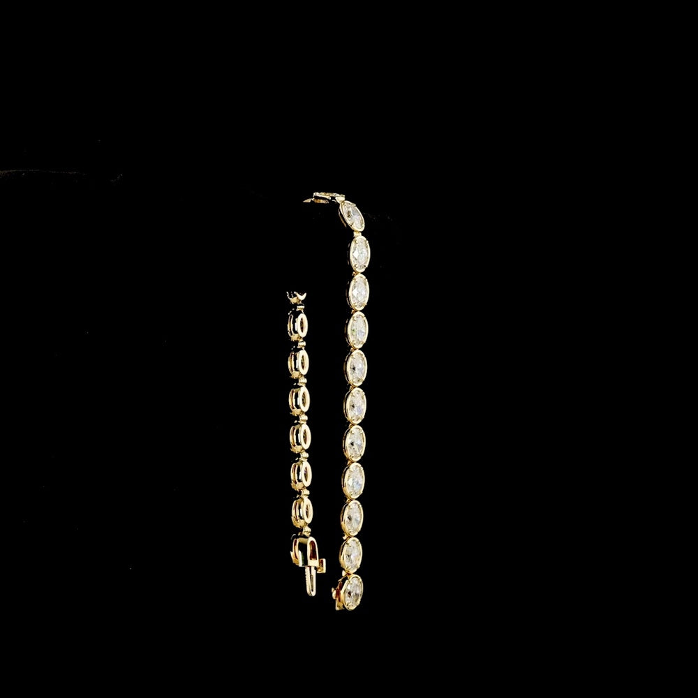 14K Yellow Gold 7.25" Tennis Bracelet with East-West Bezel-Prong Set Oval Lab Diamonds - 11.63 Carats Total Diamond Weight - Covaloro Fine Jewelry
