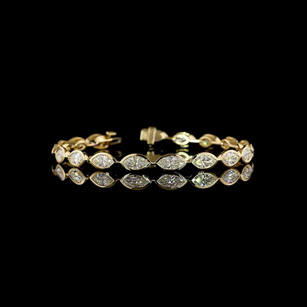 14K Yellow Gold 7.25" Tennis Bracelet with East-West Bezel Set Marquise Cut Lab Diamonds - 16.62 Carat Total Diamond Weight - Covaloro Fine Jewelry
