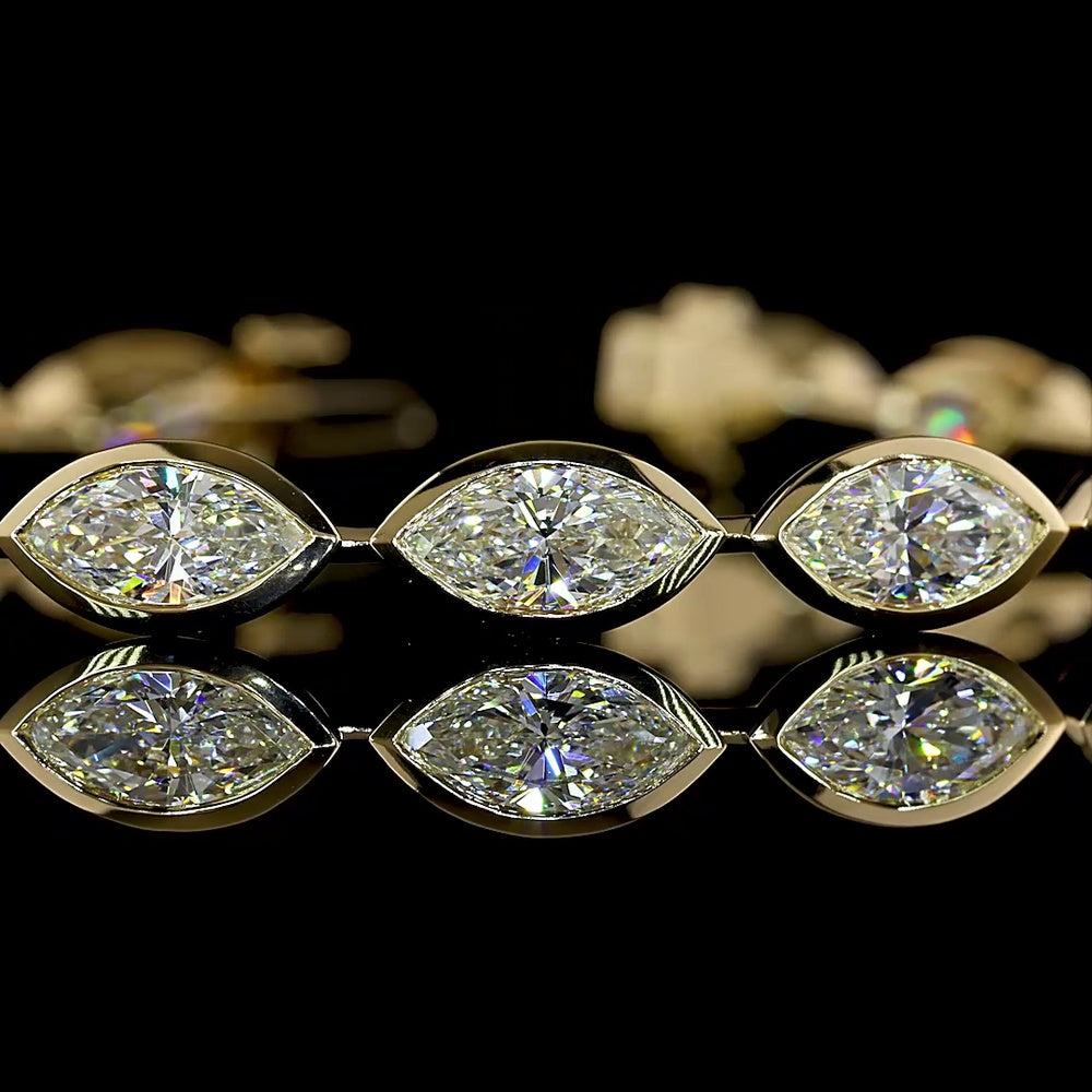 14K Yellow Gold 7.25" Tennis Bracelet with East-West Bezel Set Marquise Cut Lab Diamonds - 16.62 Carat Total Diamond Weight - Covaloro Fine Jewelry