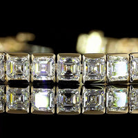 14K Yellow Gold 7.25" Tennis Bracelet with Half Bezel Set Asscher Cut Lab Diamonds - 13.77 Carat Total Weight, E-F Color VS Clarity - Covaloro Fine Jewelry