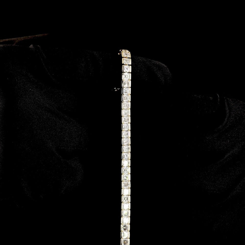 14K Yellow Gold 7.25" Tennis Bracelet with Half Bezel Set Asscher Cut Lab Diamonds - 13.77 Carat Total Weight, E-F Color VS Clarity - Covaloro Fine Jewelry