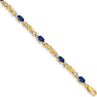 14K Yellow Gold 7.25" Tennis Bracelet with Oval Sapphires and Round Diamonds - 0.21 Carats Total Sapphire Weight, 0.005 Carats Total Diamond Weight by Monteluci Fine Jewelry