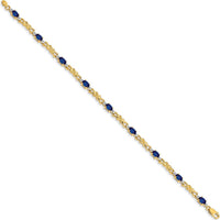 14K Yellow Gold 7.25" Tennis Bracelet with Oval Sapphires and Round Diamonds - 0.21 Carats Total Sapphire Weight, 0.005 Carats Total Diamond Weight by Monteluci Fine Jewelry
