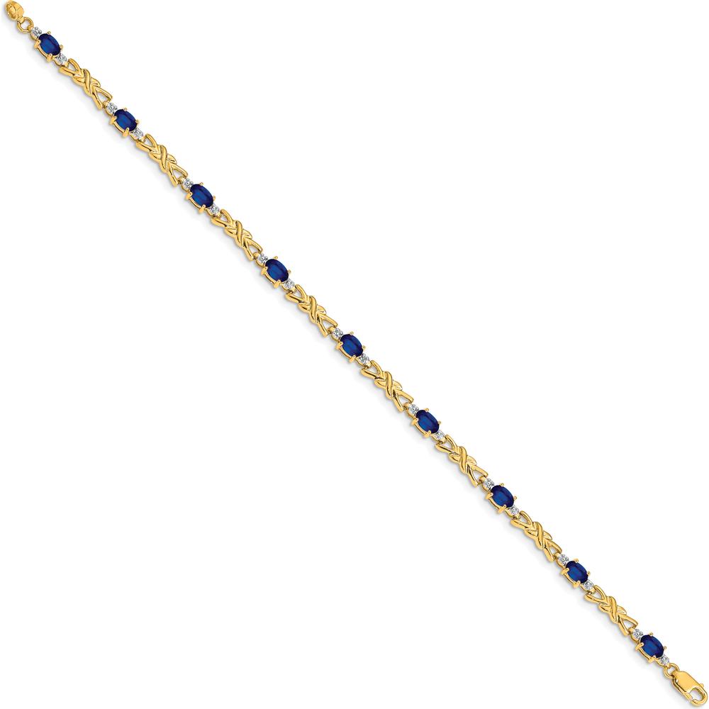 14K Yellow Gold 7.25" Tennis Bracelet with Oval Sapphires and Round Diamonds - 0.21 Carats Total Sapphire Weight, 0.005 Carats Total Diamond Weight by Monteluci Fine Jewelry