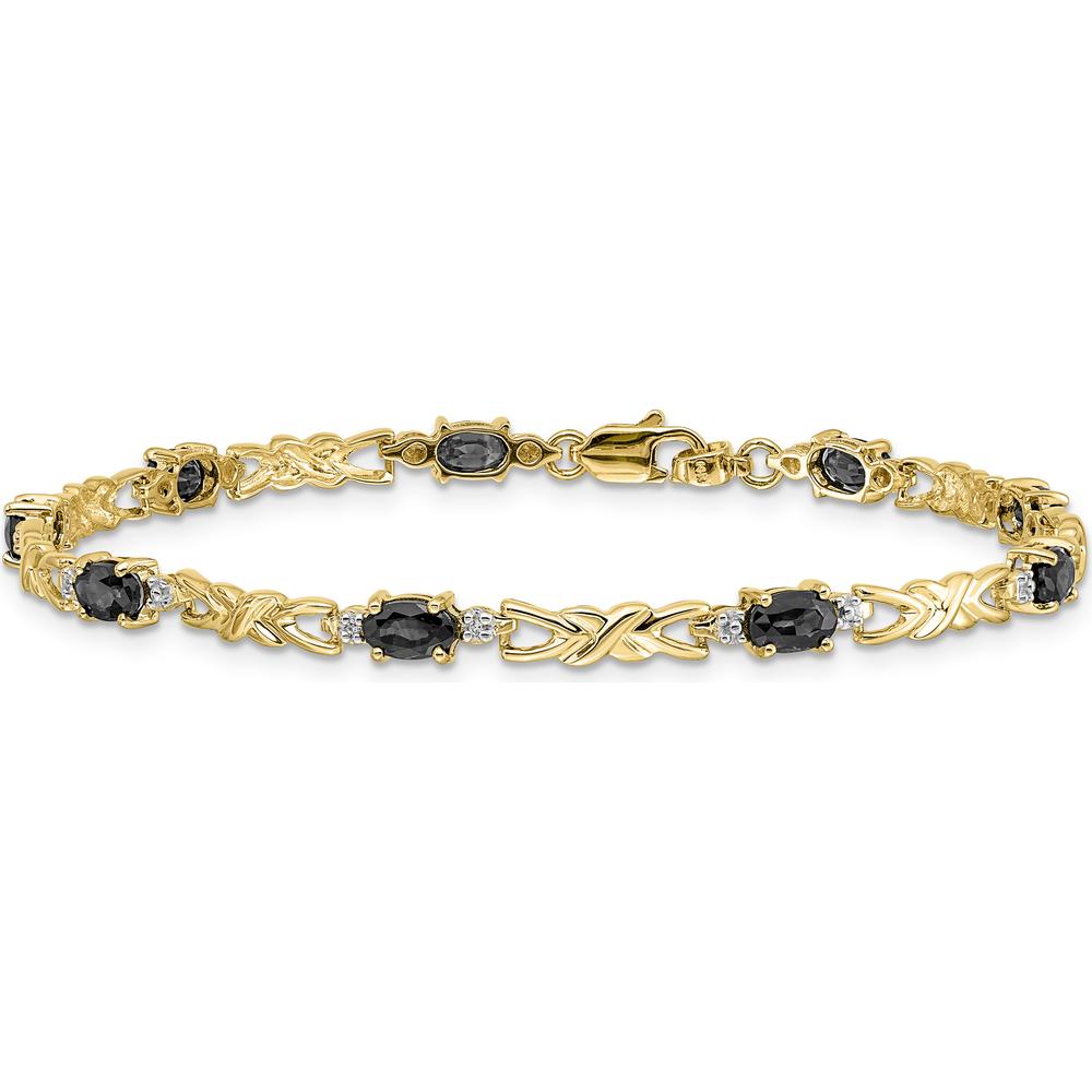 14K Yellow Gold 7.25" Tennis Bracelet with Oval Sapphires and Round Diamonds - 0.21 Carats Total Sapphire Weight, 0.005 Carats Total Diamond Weight by Monteluci Fine Jewelry