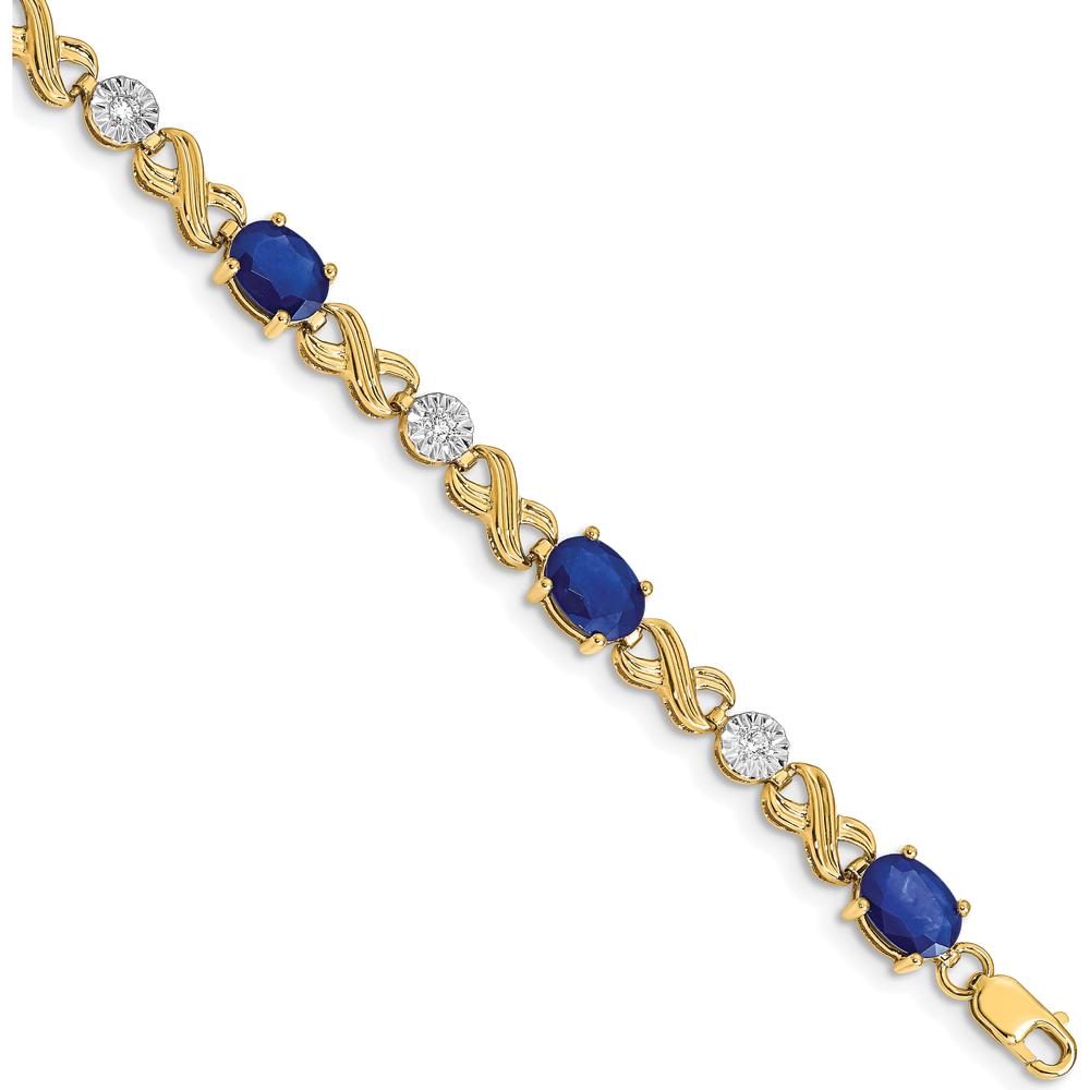 14K Yellow Gold 7.25" Tennis Bracelet with Oval Sapphires and Round Diamonds - 0.75 Carats Total Sapphire Weight, 0.21 Carats Total Diamond Weight by Monteluci Fine Jewelry