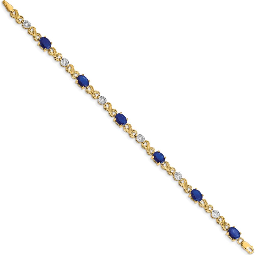 14K Yellow Gold 7.25" Tennis Bracelet with Oval Sapphires and Round Diamonds - 0.75 Carats Total Sapphire Weight, 0.21 Carats Total Diamond Weight by Monteluci Fine Jewelry