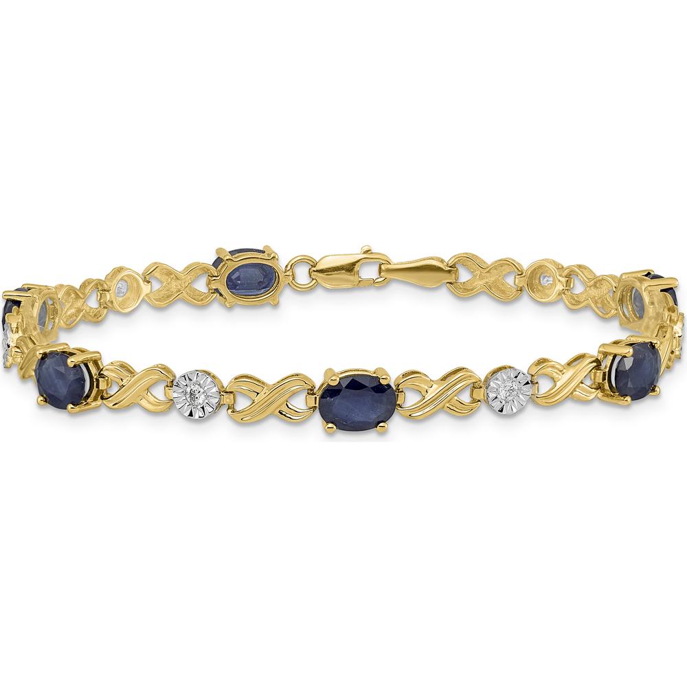 14K Yellow Gold 7.25" Tennis Bracelet with Oval Sapphires and Round Diamonds - 0.75 Carats Total Sapphire Weight, 0.21 Carats Total Diamond Weight by Monteluci Fine Jewelry
