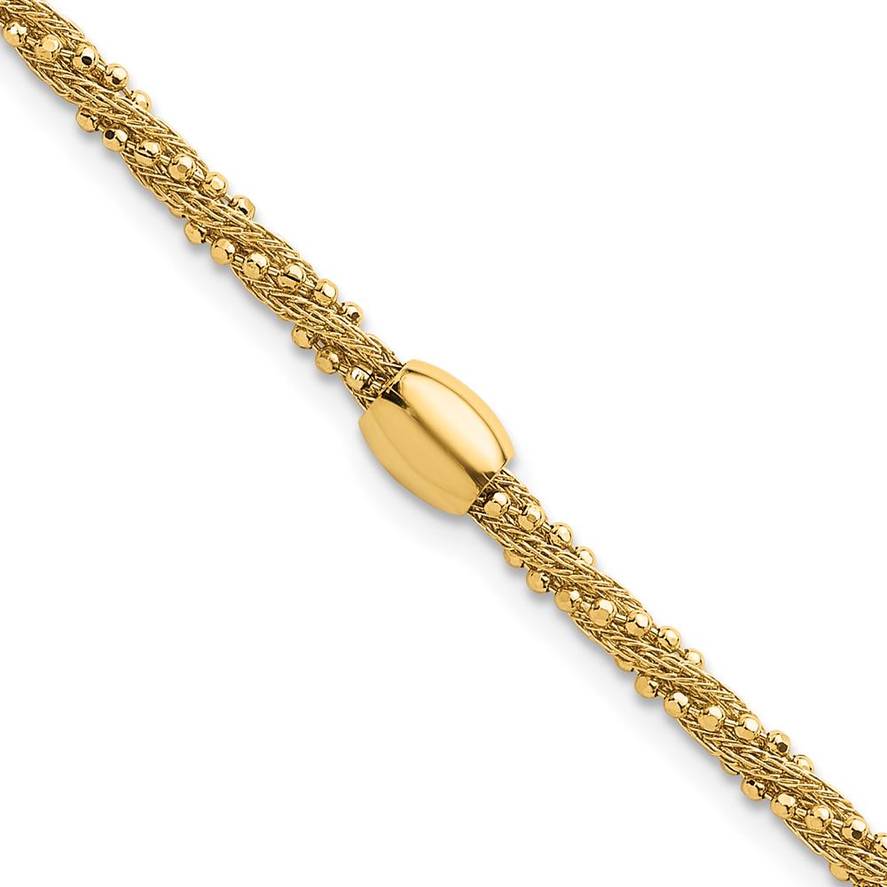 14K Yellow Gold 7.25" Twisted Textured Bracelet with Polished Bead Accents by 0