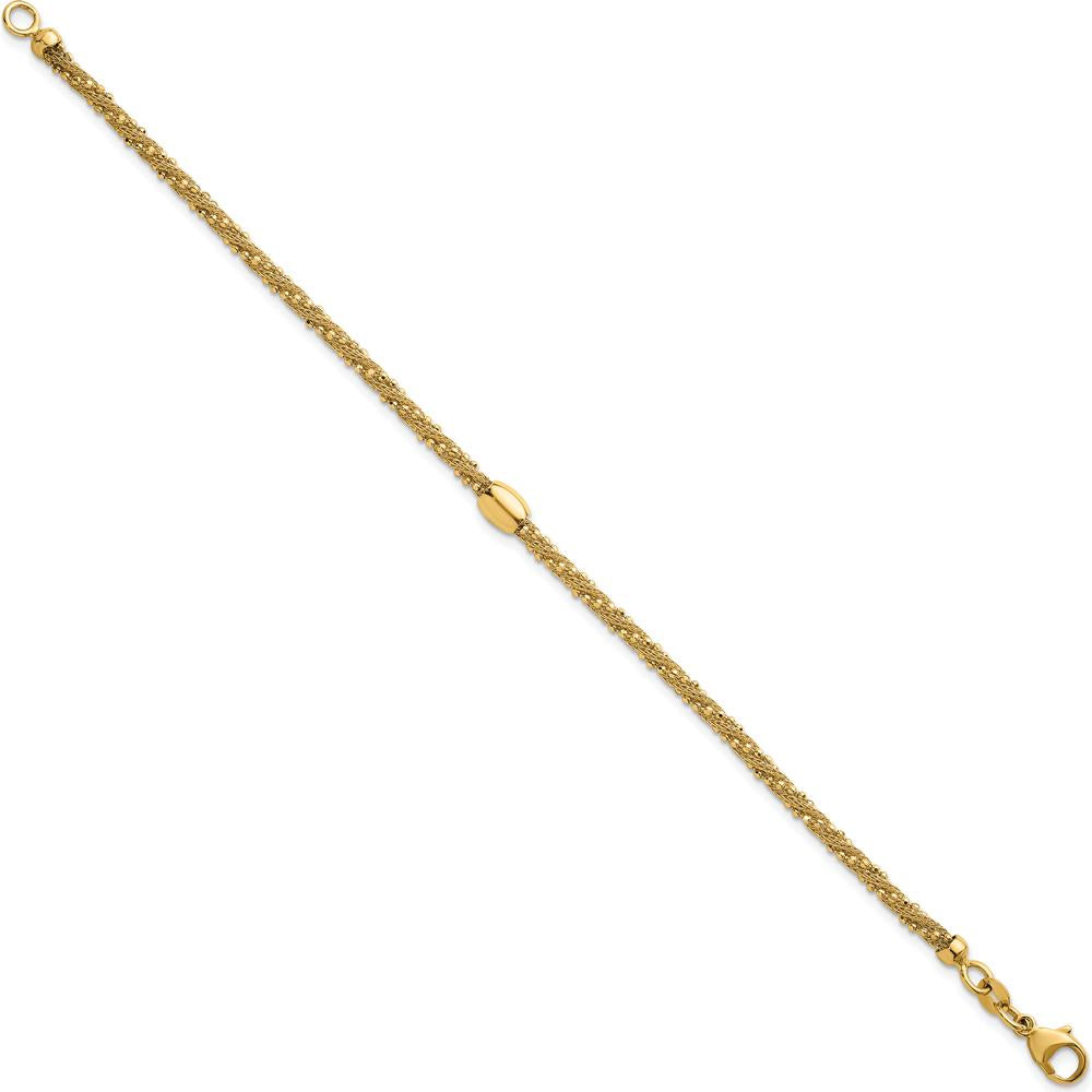 14K Yellow Gold 7.25" Twisted Textured Bracelet with Polished Bead Accents by 0