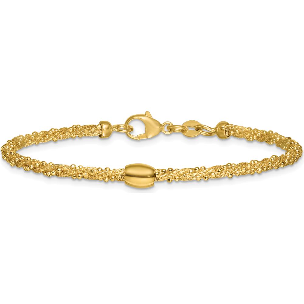 14K Yellow Gold 7.25" Twisted Textured Bracelet with Polished Bead Accents by 0
