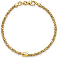 14K Yellow Gold 7.25" Twisted Textured Bracelet with Polished Bead Accents by 0