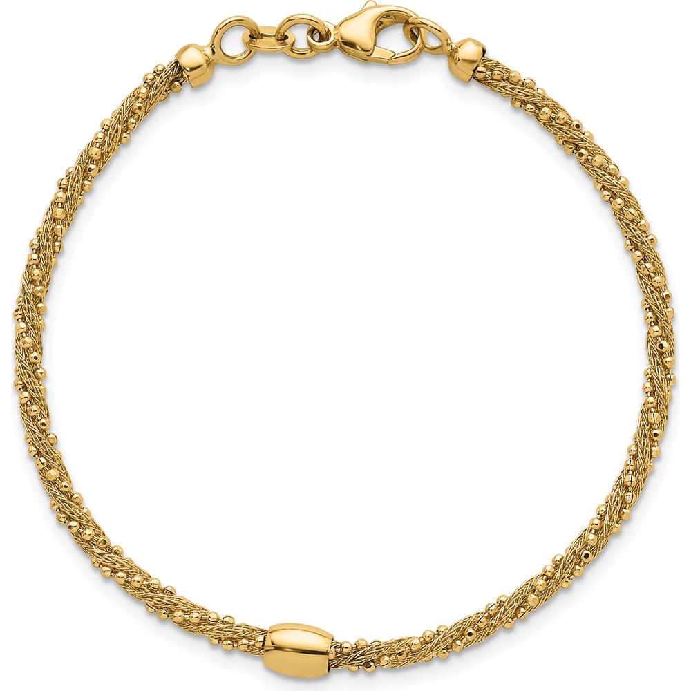 14K Yellow Gold 7.25" Twisted Textured Bracelet with Polished Bead Accents by 0