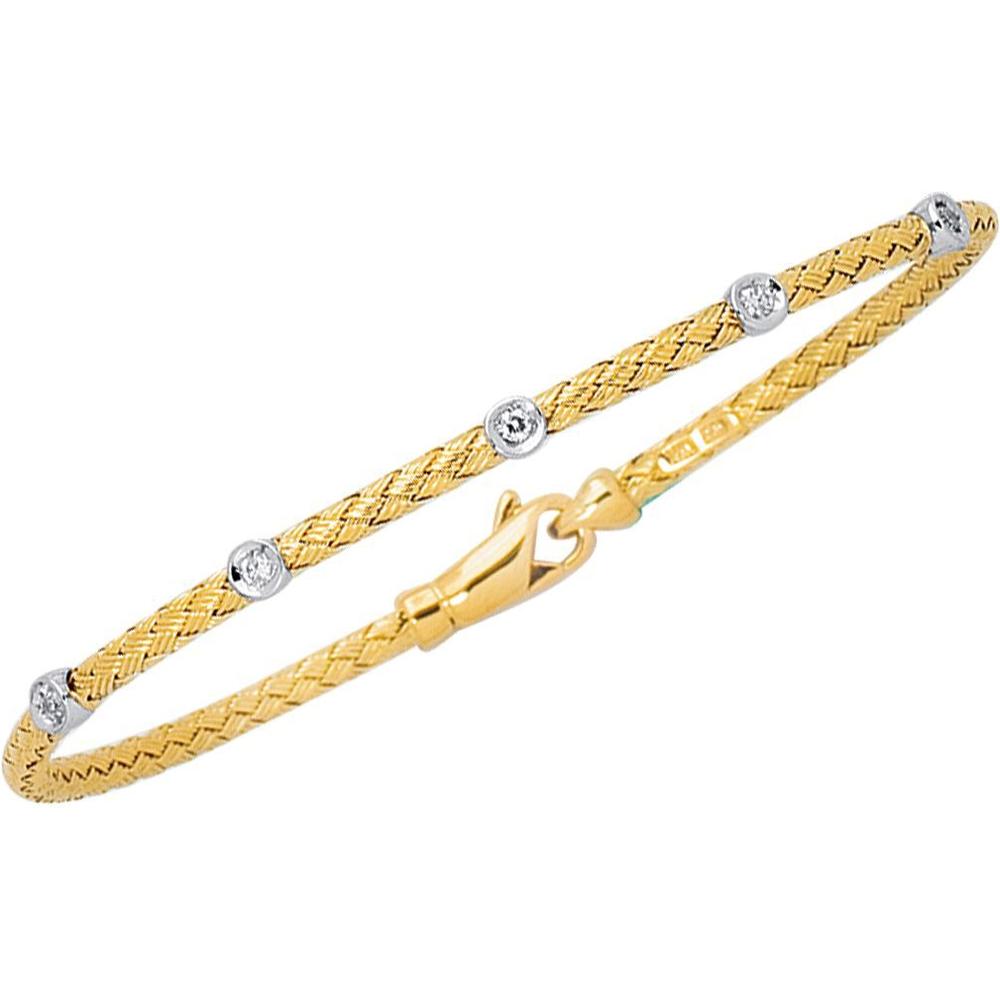 14K Yellow Gold 7.25" Woven Diamond Station Bangle Bracelet - 0.15 Carat Total Diamond Weight by Orozza Fine Jewelry