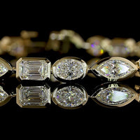 14K Yellow Gold 7.28 Carat Mixed Shape Tennis Bracelet with Bezel Set Emerald, Marquise, and Oval Lab Diamonds (E-F, VS) - 25 Stones Total - Covaloro Fine Jewelry