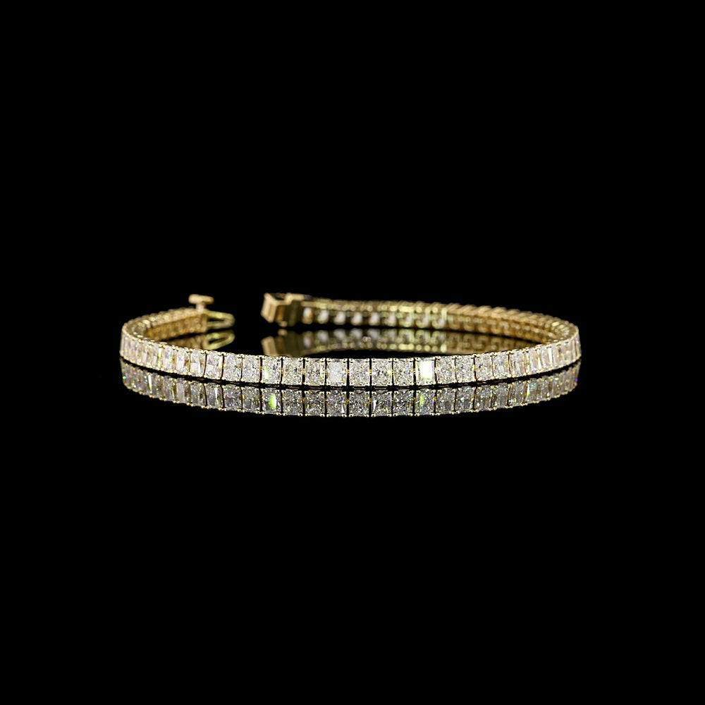 14K Yellow Gold 7.28 Carat Tennis Bracelet with North-South Radiant Cut Lab Diamonds (E-F Color, VS Clarity) - 66 Stones - Covaloro Fine Jewelry