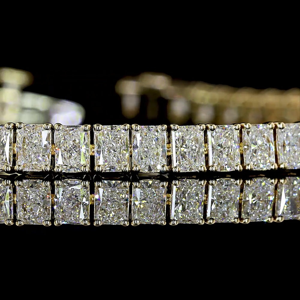14K Yellow Gold 7.28 Carat Tennis Bracelet with North-South Radiant Cut Lab Diamonds (E-F Color, VS Clarity) - 66 Stones - Covaloro Fine Jewelry
