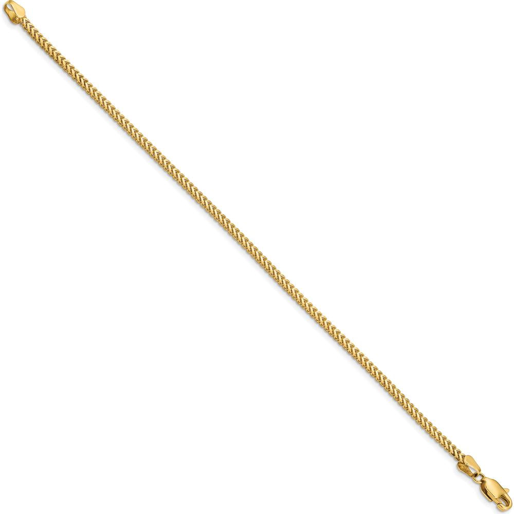 14K Yellow Gold 7" 2mm Franco Chain Bracelet with Lobster Clasp - Polished Finish by Oro Pregiato
