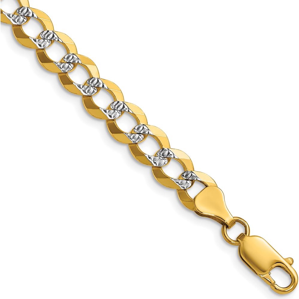 14K Yellow Gold 7.2mm Lightweight Pavé Flat Cuban Chain Bracelet - Polished Finish by Oro Pregiato