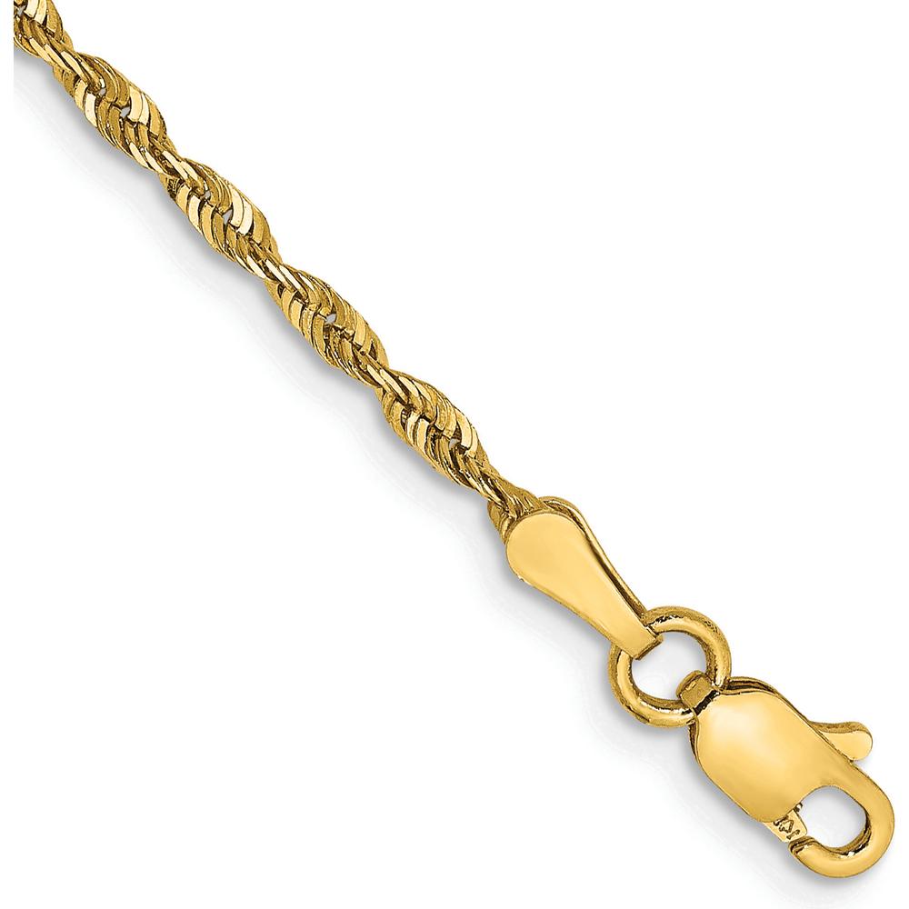14K Yellow Gold 7" 2mm Ultra Diamond-Cut Rope Chain Bracelet with Lobster Clasp by Oro Pregiato