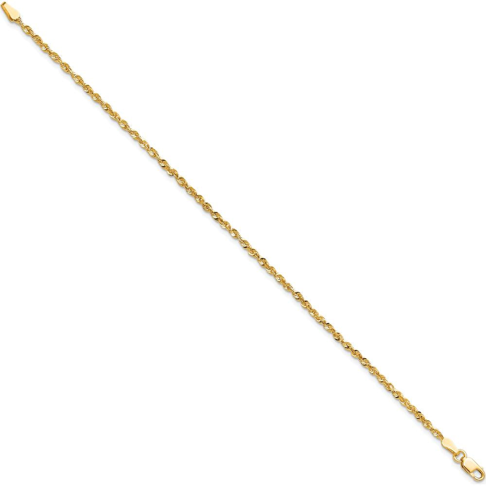 14K Yellow Gold 7" 2mm Ultra Diamond-Cut Rope Chain Bracelet with Lobster Clasp by Oro Pregiato
