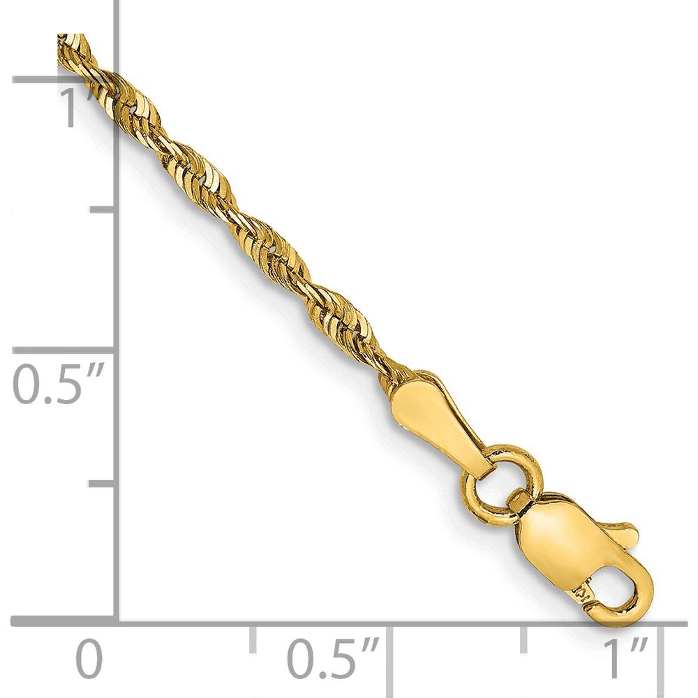 14K Yellow Gold 7" 2mm Ultra Diamond-Cut Rope Chain Bracelet with Lobster Clasp by Oro Pregiato