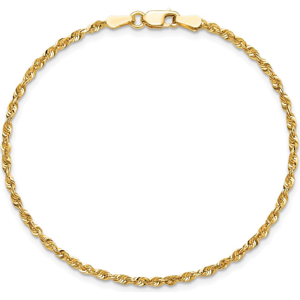 14K Yellow Gold 7" 2mm Ultra Diamond-Cut Rope Chain Bracelet with Lobster Clasp by Oro Pregiato