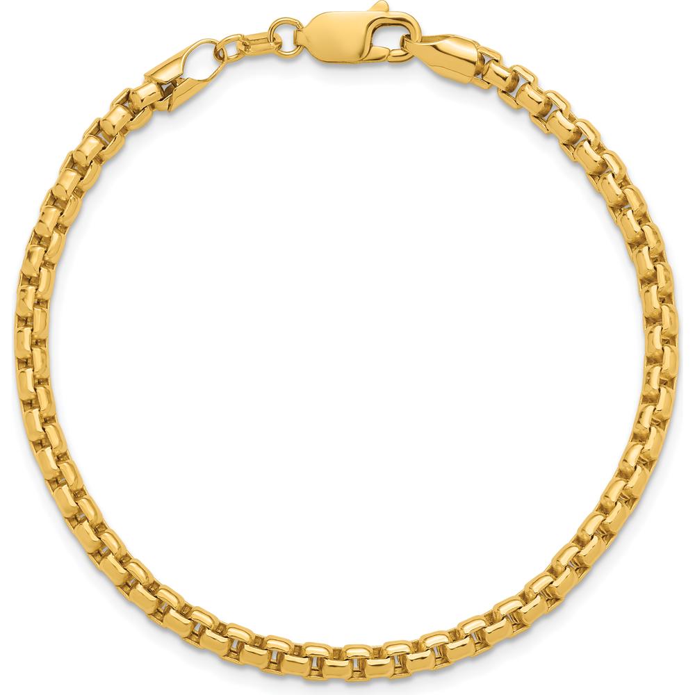 14K Yellow Gold 7" 3.6mm Semi-Solid Box Chain Bracelet with Lobster Clasp by Oro Pregiato