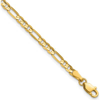 14K Yellow Gold 7" 3mm Concave Open Figaro Chain Bracelet with Lobster Clasp by Oro Pregiato