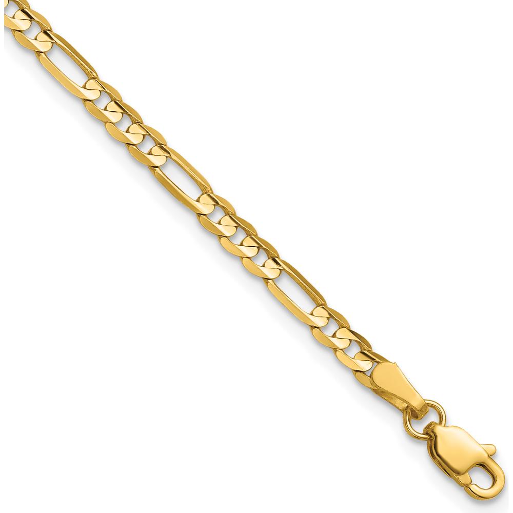 14K Yellow Gold 7" 3mm Concave Open Figaro Chain Bracelet with Lobster Clasp by Oro Pregiato