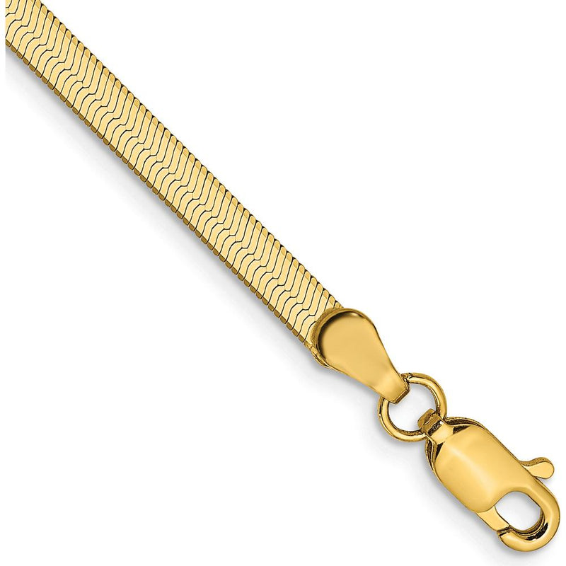 14K Yellow Gold 7" 3mm Herringbone Bracelet with Lobster Clasp by 0