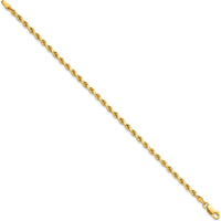 14K Yellow Gold 7" 3mm Semi-Solid Diamond-Cut Rope Chain Bracelet with Lobster Clasp by Oro Pregiato