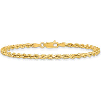 14K Yellow Gold 7" 3mm Semi-Solid Diamond-Cut Rope Chain Bracelet with Lobster Clasp by Oro Pregiato