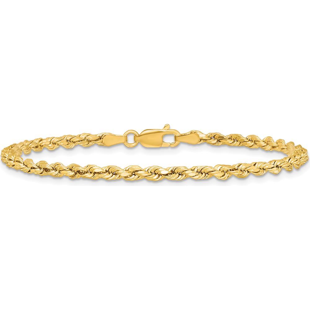 14K Yellow Gold 7" 3mm Semi-Solid Diamond-Cut Rope Chain Bracelet with Lobster Clasp by Oro Pregiato