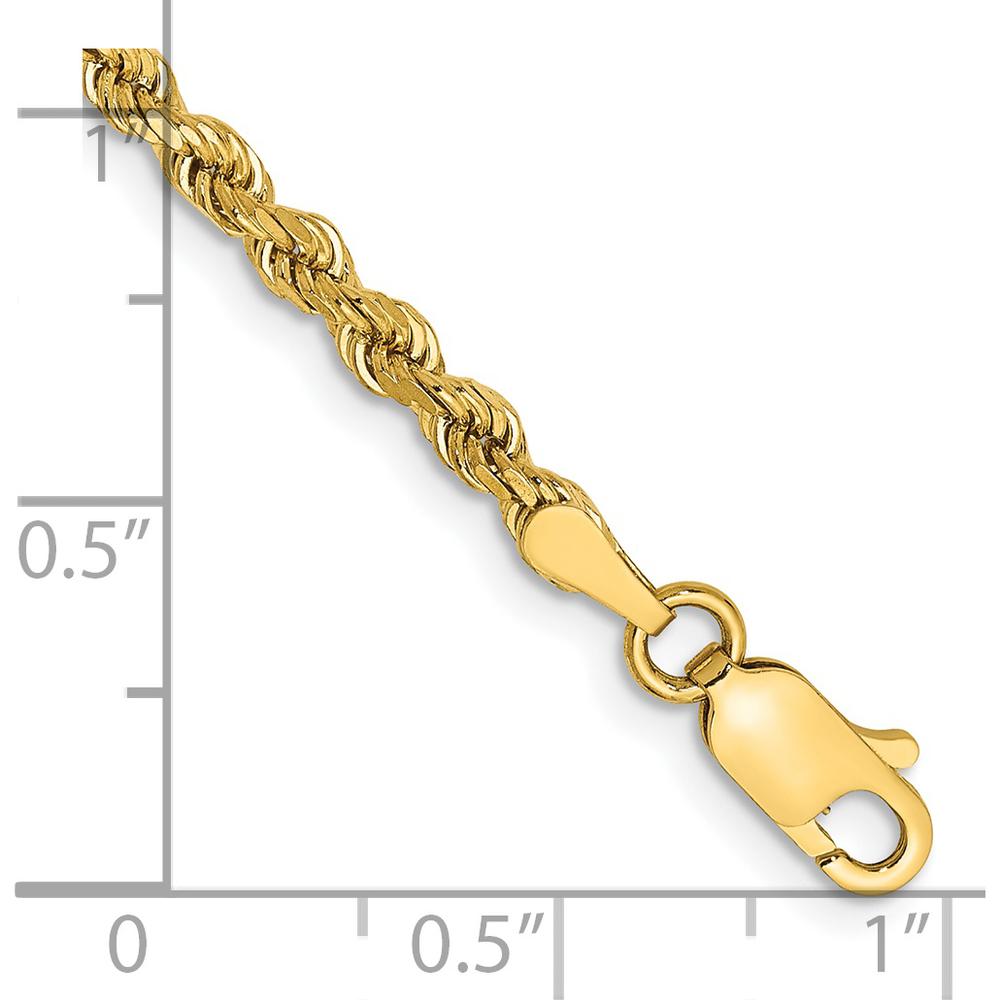 14K Yellow Gold 7" 3mm Semi-Solid Diamond-Cut Rope Chain Bracelet with Lobster Clasp by Oro Pregiato