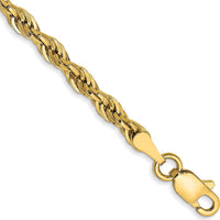 14K Yellow Gold 7" 3mm Semi-Solid Rope Chain Bracelet with Lobster Clasp by Oro Pregiato