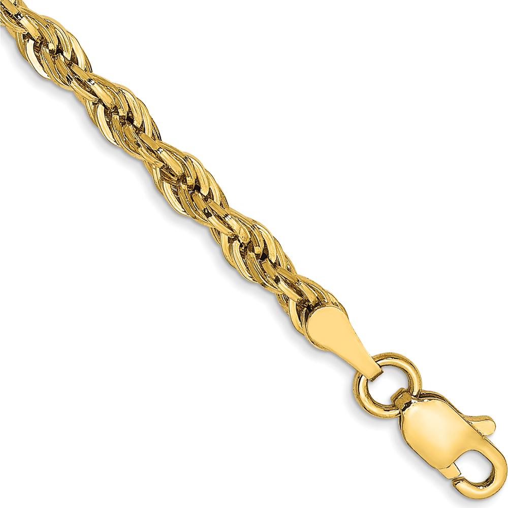 14K Yellow Gold 7" 3mm Semi-Solid Rope Chain Bracelet with Lobster Clasp by Oro Pregiato